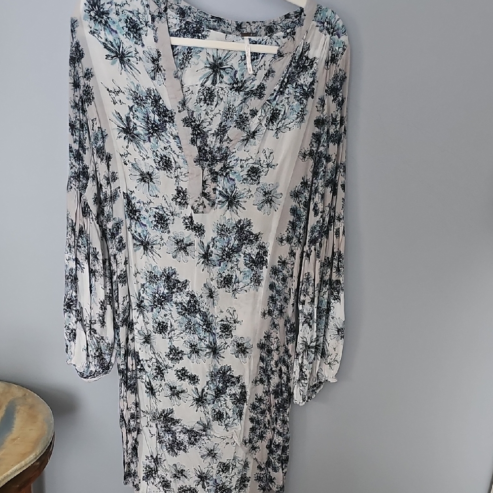 Free People Black and Blue Floral Long Sleeve Dress
